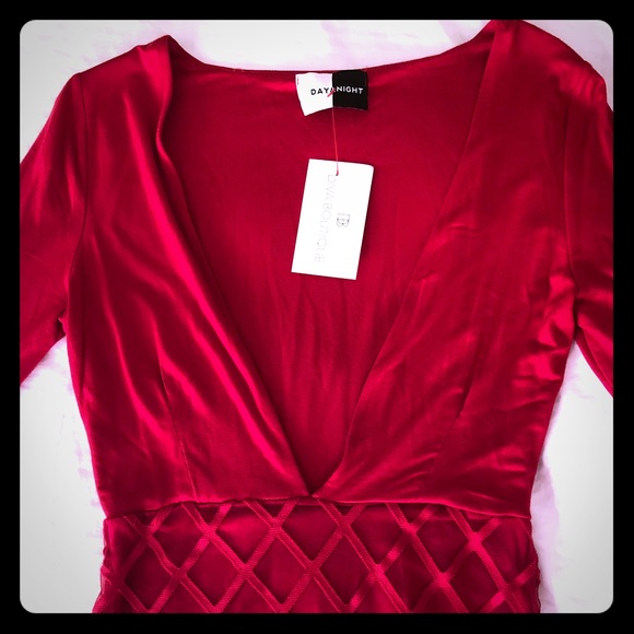 Red long Sleeve Bodycon Dress - Picture 1 of 8